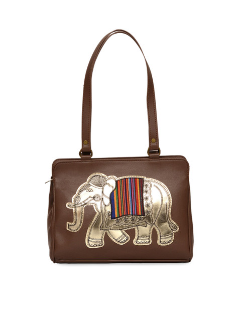 

Pink Potato Brown & Gold-Toned Printed Shoulder Bag