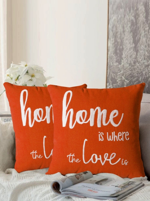 

LUXENMEAD Rust Set of 2 Embroidered Square Cushion Covers