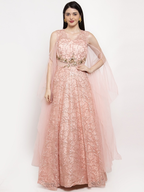 

KHALOM Women Peach-Coloured Embroidered Maxi Dress