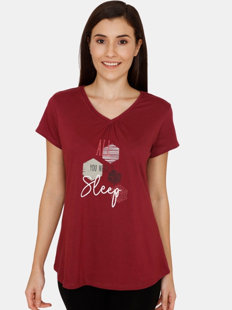 

Zivame Women Maroon Printed Pure Cotton Top