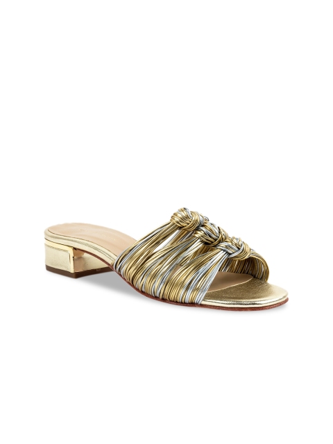 

Vanilla Moon Women Gold-Toned Woven Design Leather Heels