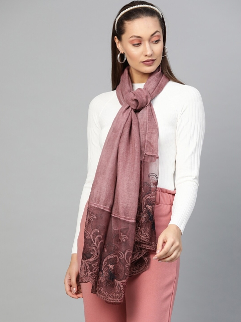 

DIVA WALK EXCLUSIVE Women Pink Solid Embroidered Border Scarf