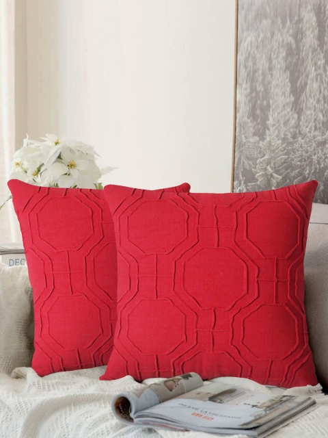 

LUXENMEAD Red Set of 2 Embroidered Square Cushion Covers
