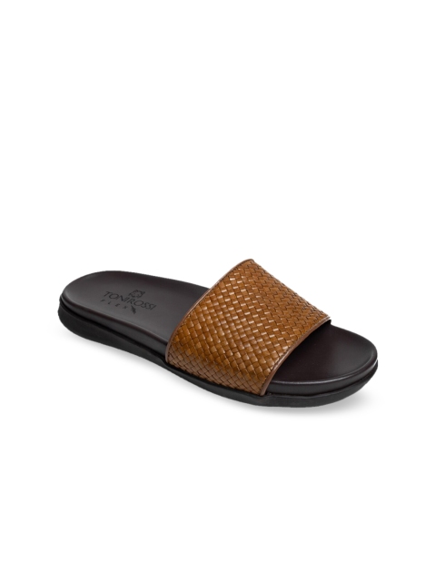 

TONI ROSSI Men Brown Leather Woven Design Sandals