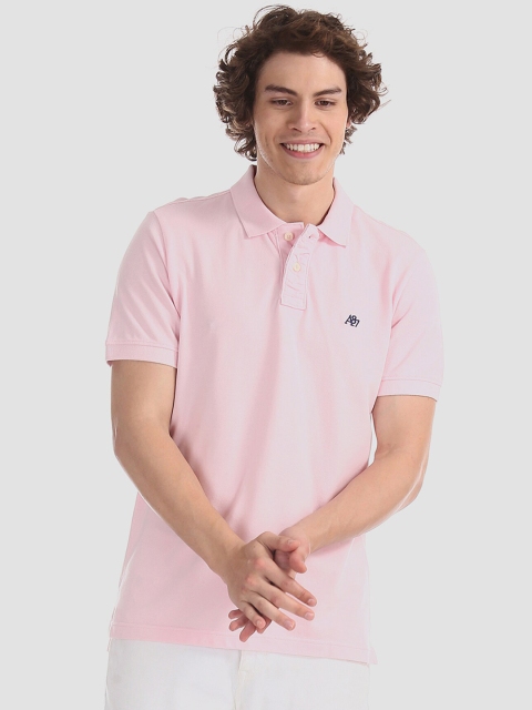 

Aeropostale Men Pink Solid Polo Collar Pure Cotton T-shirt