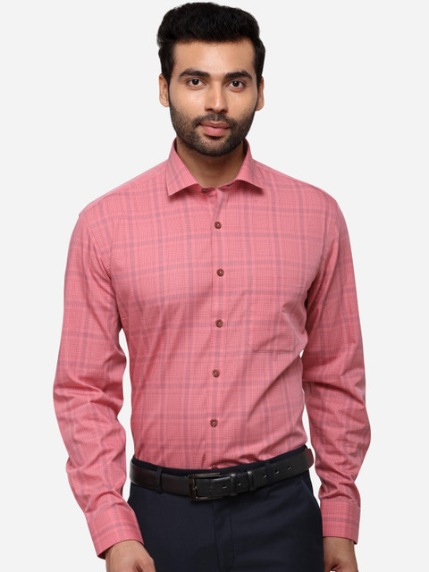 

JADE BLUE Men Pink & Grey Regular Fit Checked Formal Shirt