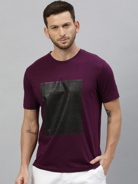 

RARE RABBIT Men Purple Printed Round Neck T-shirt