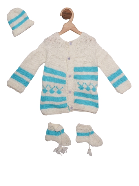 

YK Infants Off-White & Blue Colorblocked Cardigan Sweater Set
