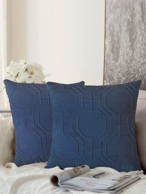

LUXENMEAD Navy Blue Set of 2 Embroidered Square Cushion Covers