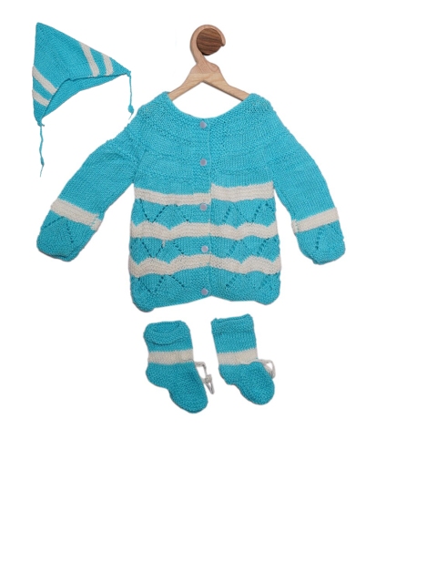 

YK Infants Turquoise Blue & Grey Striped Cardigan Sweater Set