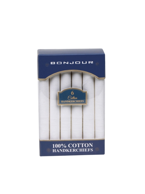 

Bonjour Men Pack Of 6 White Solid Handkerchief Gift Set