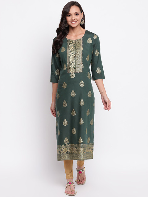

Napra Women Green Printed Straight Kurta