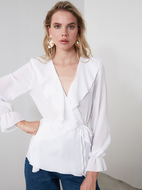 

TRENDYOL COLLECTION Women Off-White Solid Shirt Style Top
