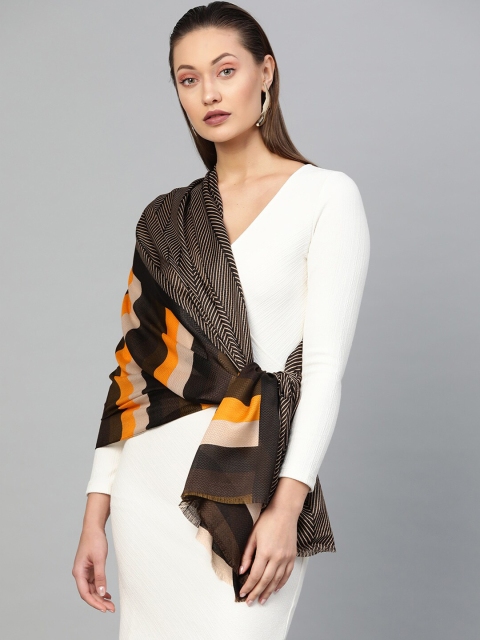 

DIVA WALK EXCLUSIVE Women Mustard Yellow & Black Printed Scarf