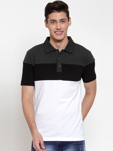 

Kalt Men White & Black Colourblocked Polo Collar T-shirt