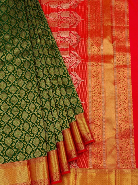 

Vijayalakshmi Silks Red & Green Brocade Woven Design Kanjeevaram Zari Silk Saree