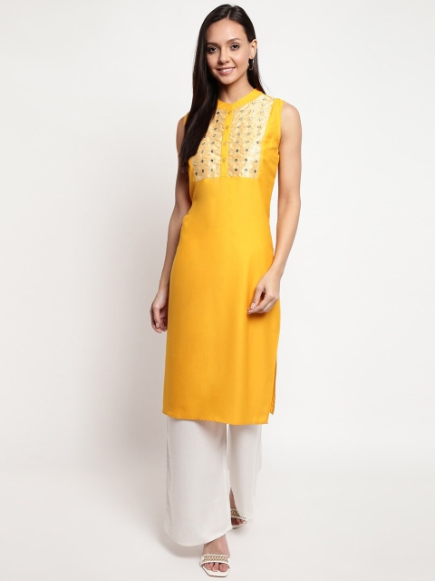 

Napra Women Mustard Yellow Embellished Straight Kurta