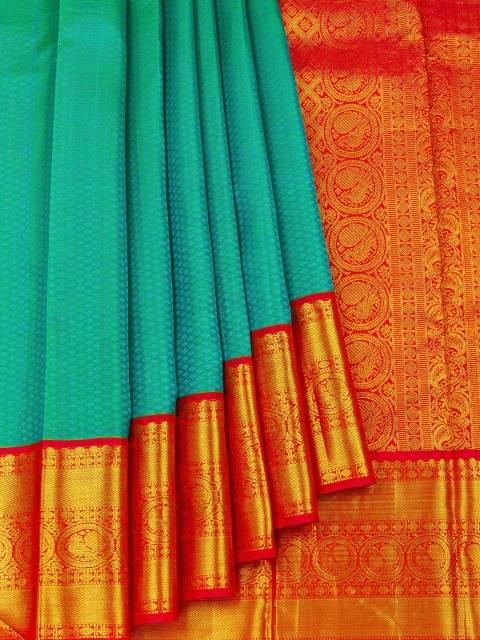 

Vijayalakshmi Silks Red & Green Pure Silk Printed Kanjeevaram Zari Silk Saree