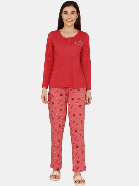 

Zivame Women Red & Pink Solid Night Suit