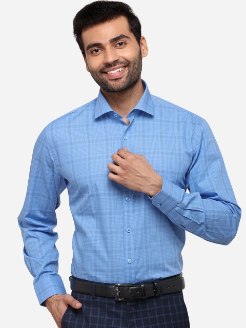 JADE BLUE Men Blue Regular Fit Checked Formal Shirt