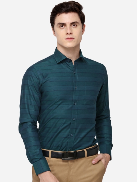 

JADE BLUE Men Green Slim Fit Striped Formal Shirt
