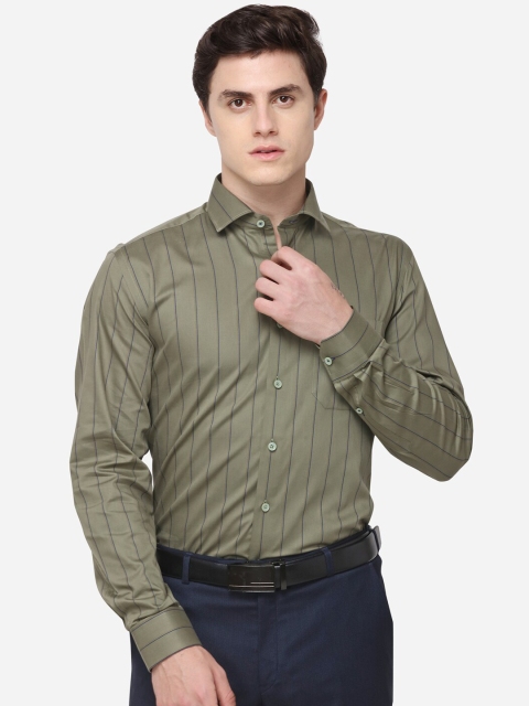

JADE BLUE Men Olive Green Regular Fit Striped Formal Shirt