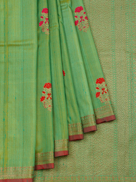 

Vijayalakshmi Silks Fluorescent Green & Red Pure Silk Embroidered Tussar Saree