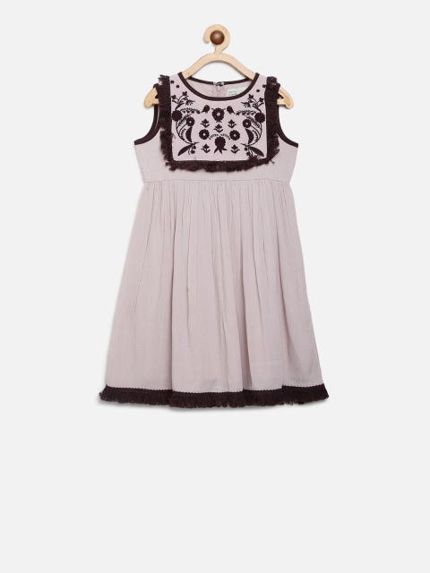 

Cherry Crumble Girls Grey Embroidered Fit and Flare Dress