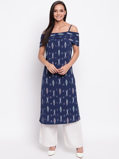 

Napra Women Navy Blue & White Printed Straight Kurta