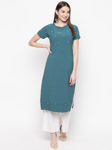 Napra Women Green & White Solid Kurta with Palazzos