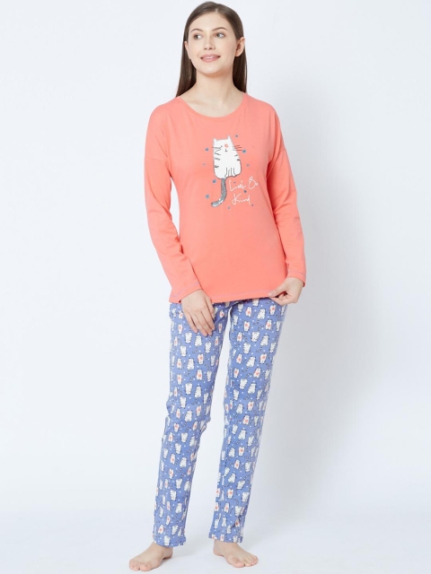 

Sweet Dreams Women Coral & Blue Printed Night suit