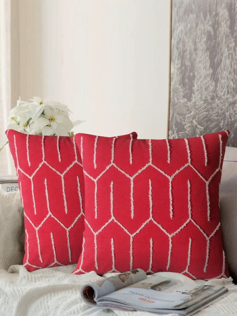

LUXENMEAD Red Set of 2 Embroidered Square Cushion Covers