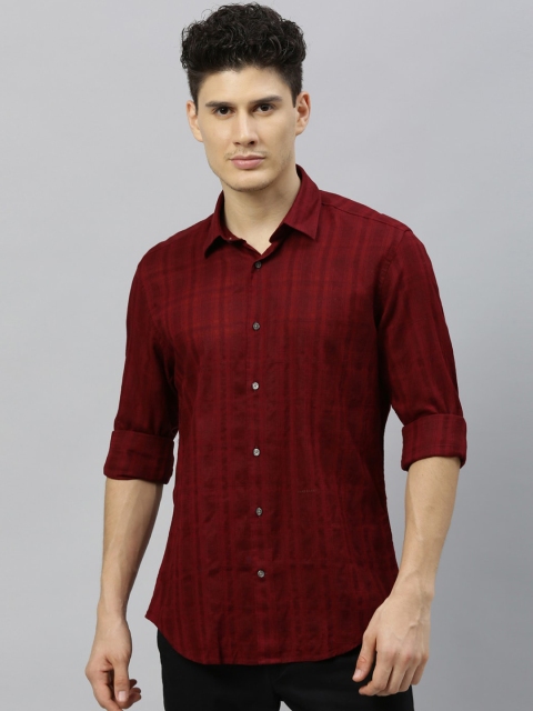 

RARE RABBIT Men Maroon Tailored Fit Checked Casual Shirt