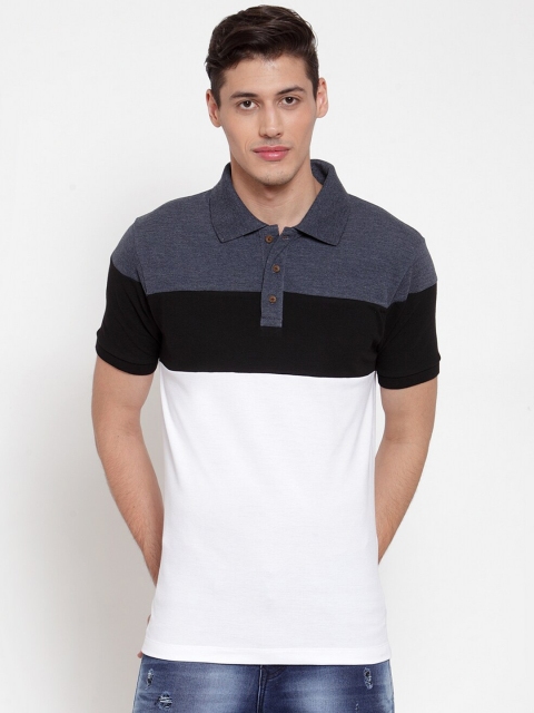 

Kalt Men Blue Colourblocked Polo Collar T-shirt