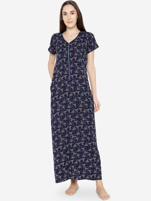 

Sand Dune Navy Blue Printed Nightdress