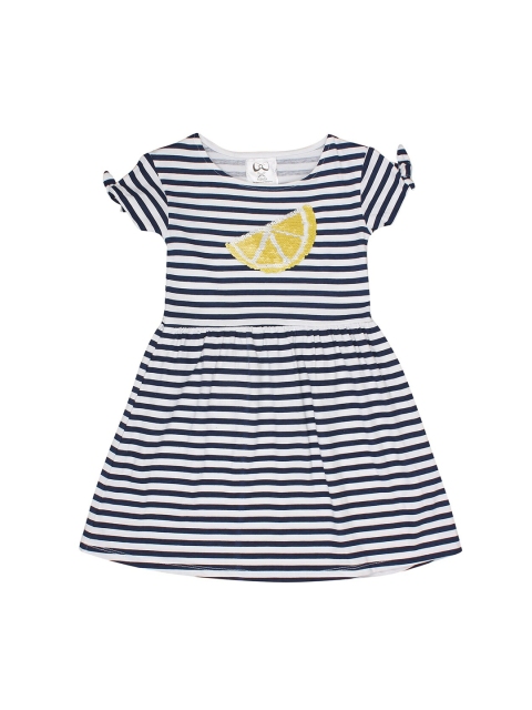 

FLENZA Girls Navy Blue & White Striped Fit and Flare Dress