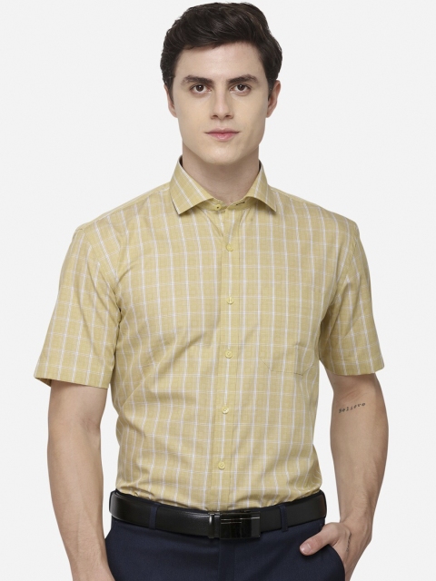 

JADE BLUE Men Yellow & White Regular Fit Checked Formal Shirt