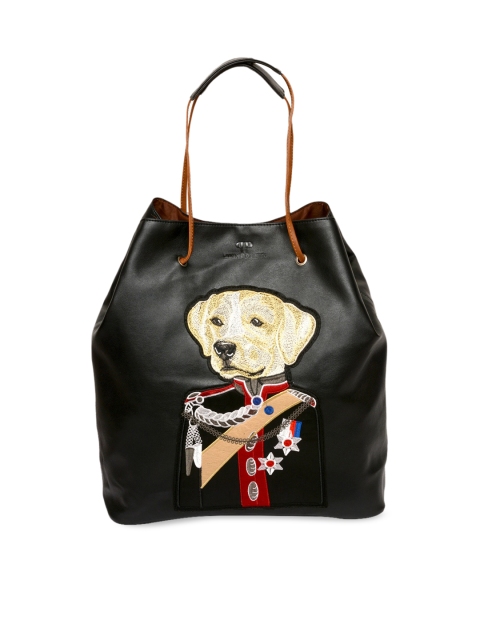 

Pink Potato Black Self Design Shoulder Bag