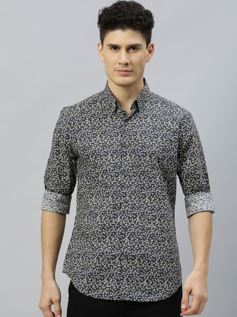 

RARE RABBIT Men Grey & Black Floral Print Tailored Fit Printed Casual Shirt