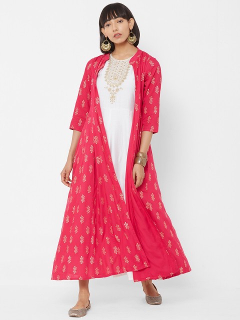 

Vedic Women Pink Printed Tailored Jacket