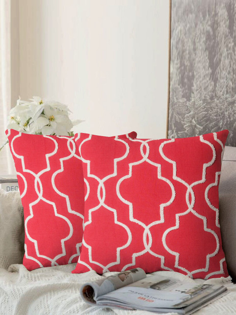 

LUXENMEAD Red & White Set of 2 Abstract Square Cushion Covers
