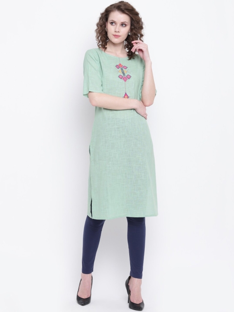 

Napra Women Green Embroidered Straight Kurta