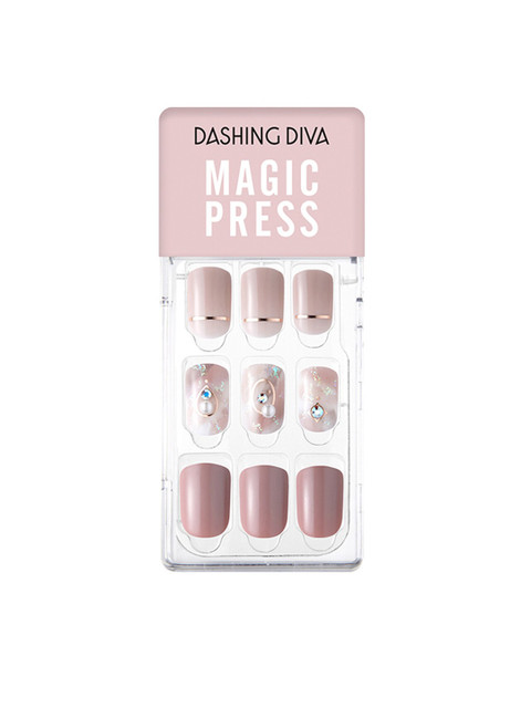 

Dashing Diva Set Of 9 Magicpress Rose Chiffon Press On Gel Artificial Nails, Pink