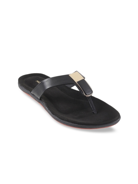 

Mochi Women Black Solid T-Strap Flats