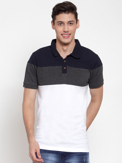 

Kalt Men White & Grey Colourblocked Polo Collar T-shirt