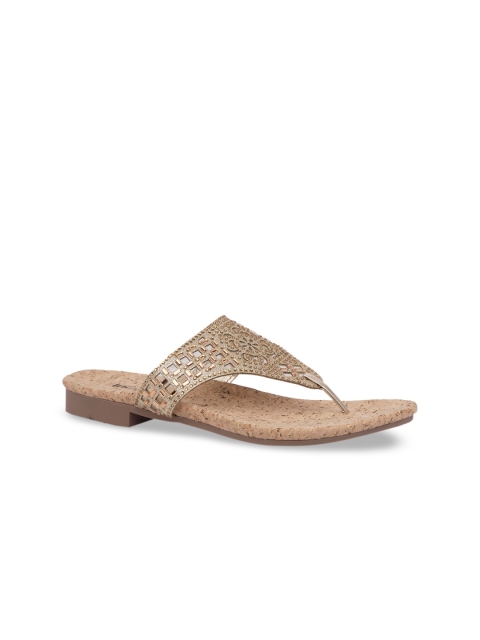 

Inc 5 Women Gold-Toned Solid Synthetic Patent Open Toe Flats