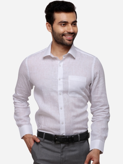 

JADE BLUE Men White Regular Fit Solid Linen Formal Shirt