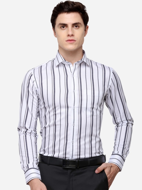 

JADE BLUE Men Yellow & Grey Regular Fit Striped Formal Shirt