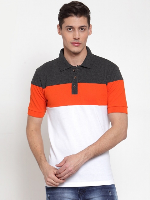 

Kalt Men Grey & White Colourblocked Polo Collar T-shirt