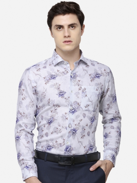 

JADE BLUE Men Grey & Blue Slim Fit Printed Semiformal Linen Shirt